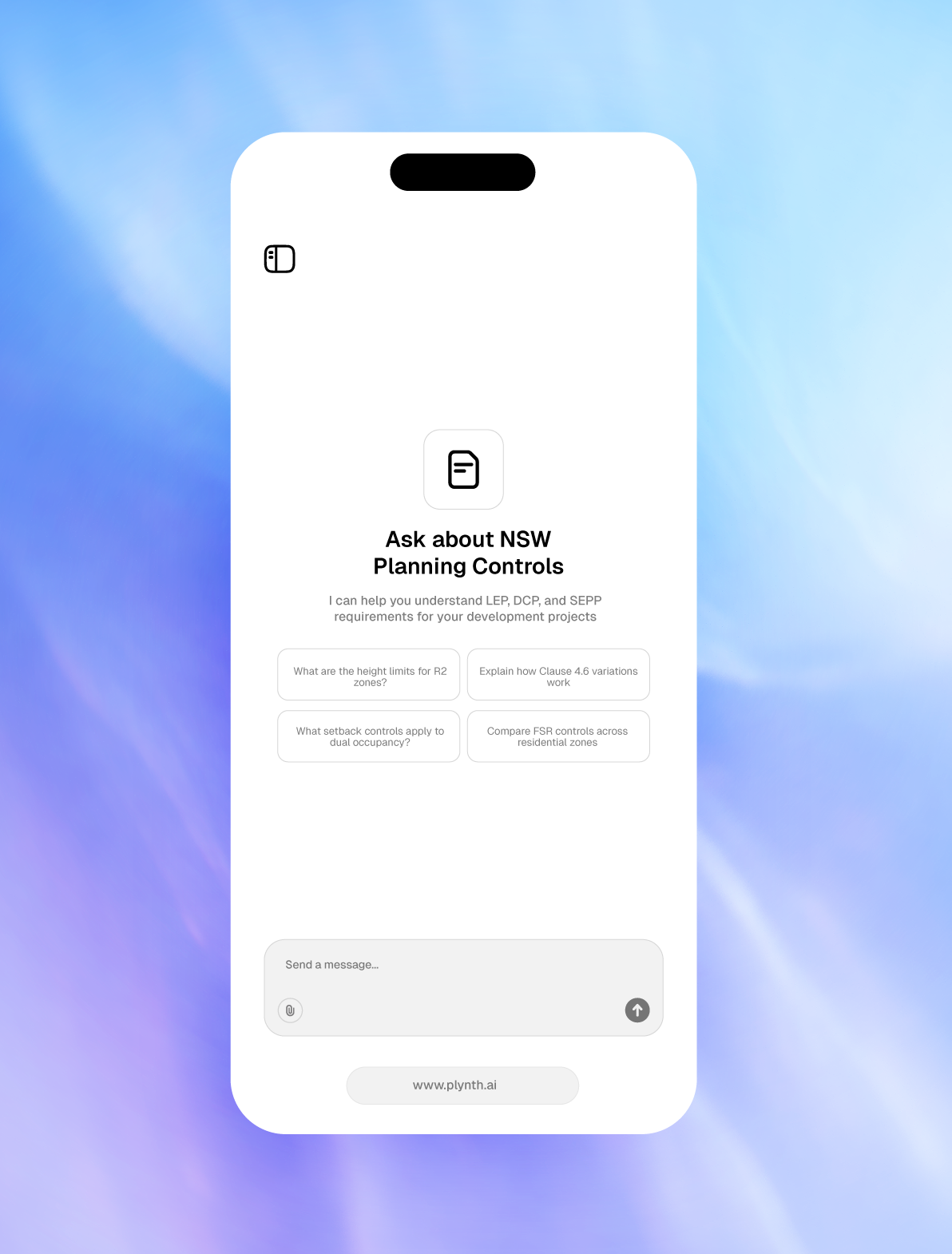 Plynth web app chat page on mobile