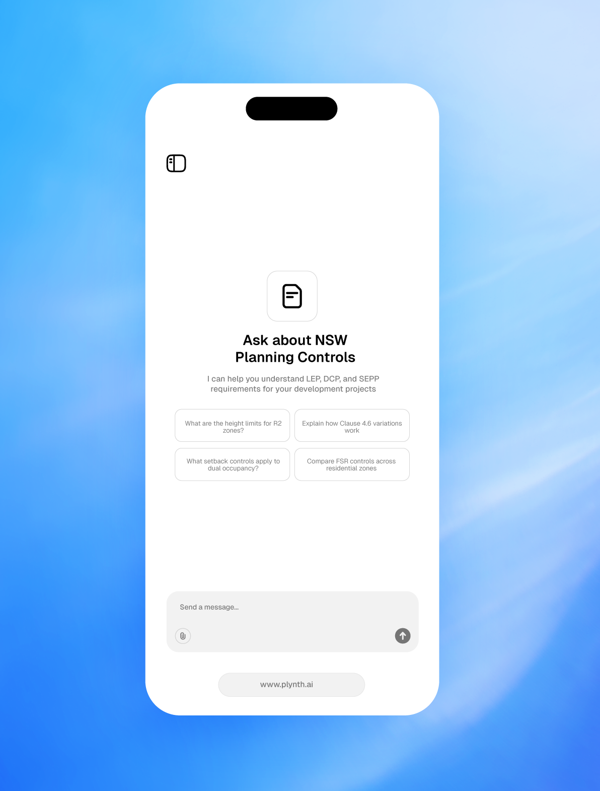 Plynth web app chat page on mobile